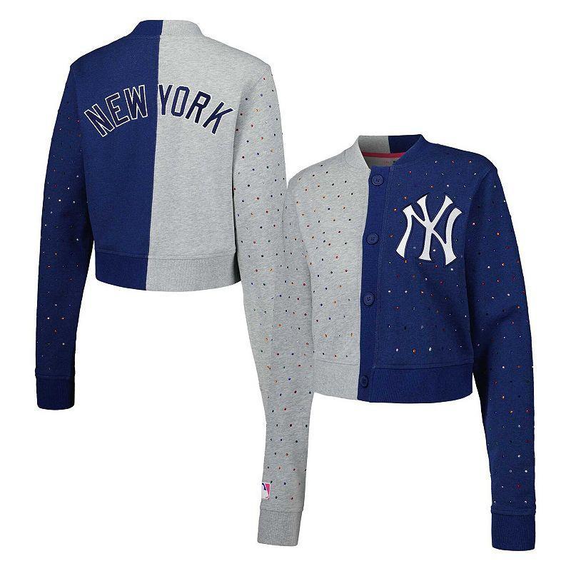 Womens Gray/Navy New York Yankees Cropped Button-Up Cardigan Product Image