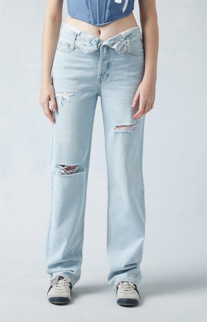 Womens Eco Light Indigo Fold-Over Ripped 90s Boyfriend Jeans Product Image