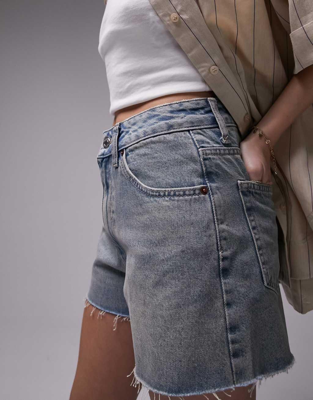 Topshop denim a-line shorts in dirty bleach Product Image