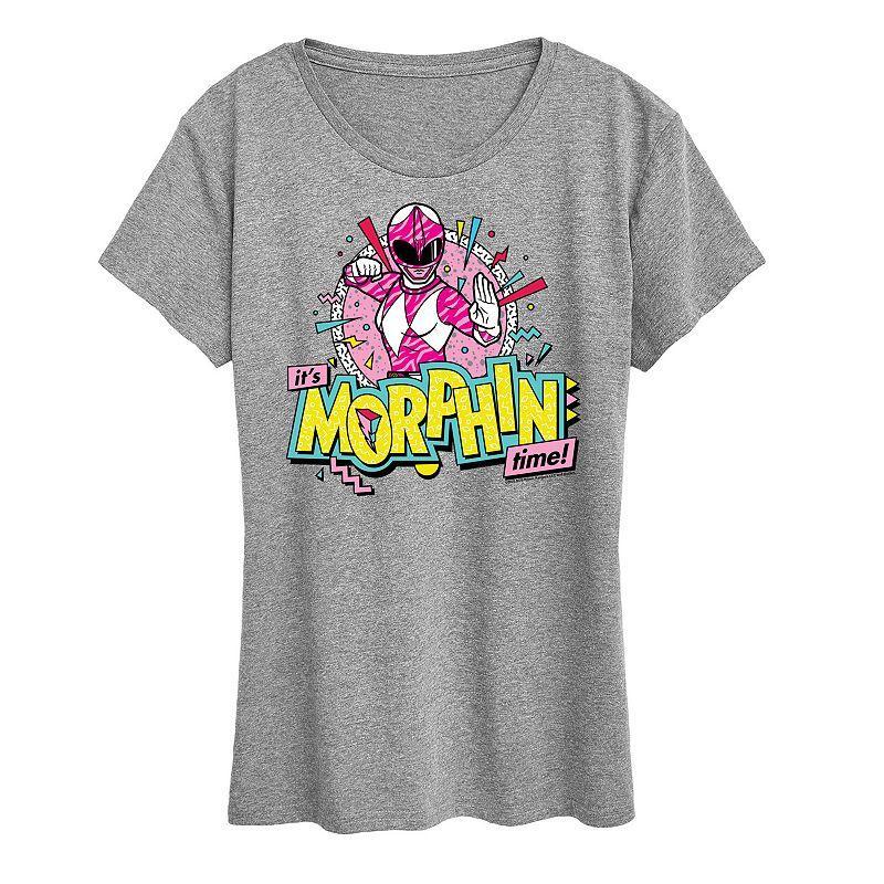 Womens Power Rangers Morphin Time Pink Graphic Tee Grey Gray Product Image