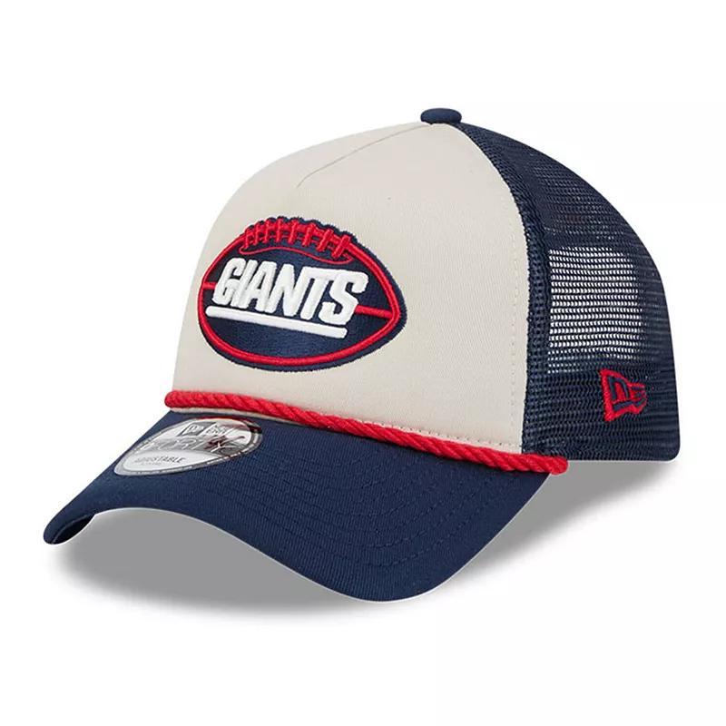 Mens New Era Stone/Navy New York Giants 2024 Sideline Historic 9FORTY A-Frame Trucker Adjustable Hat Product Image