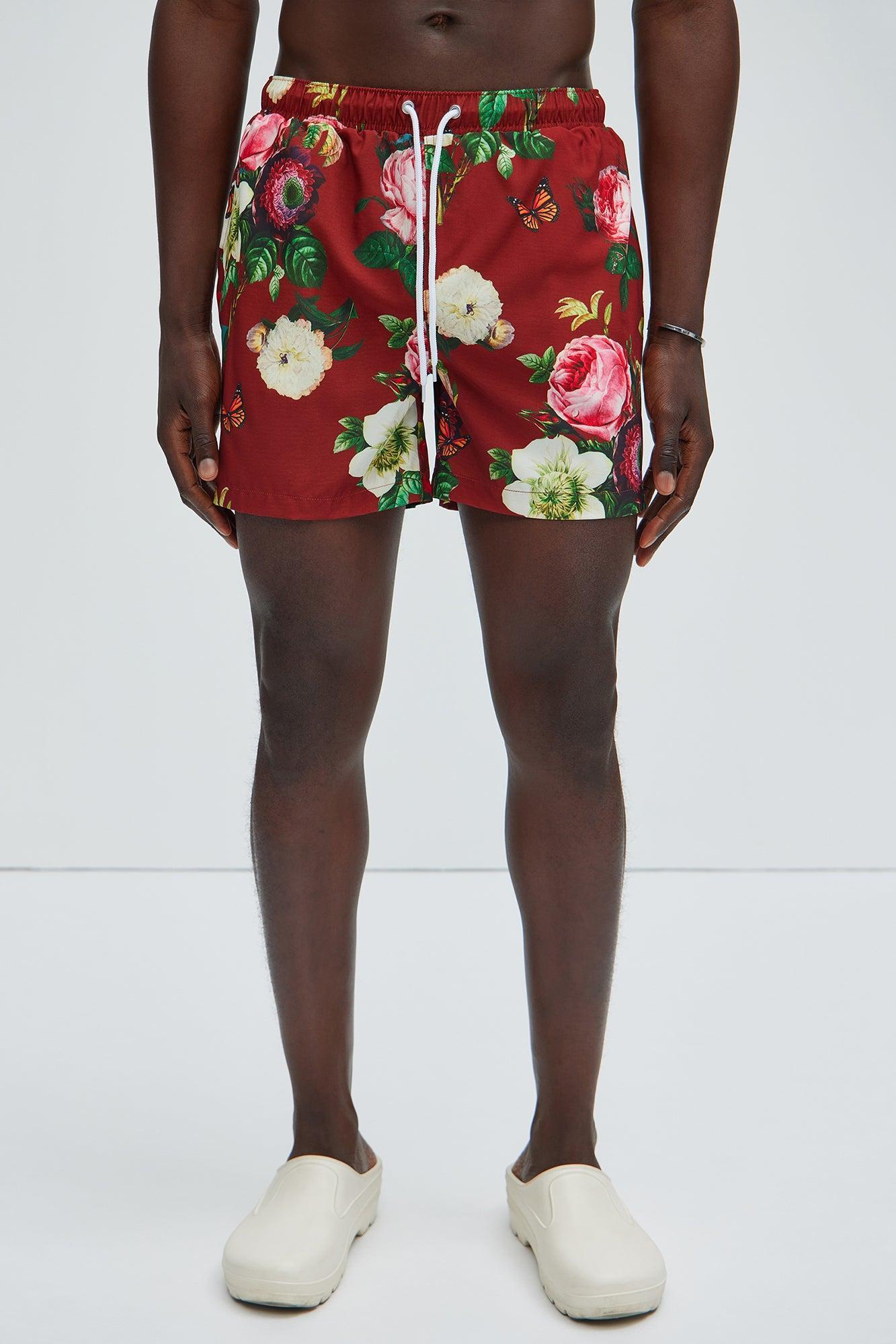 Roses And Things Swims Trunks - Burgundy Product Image