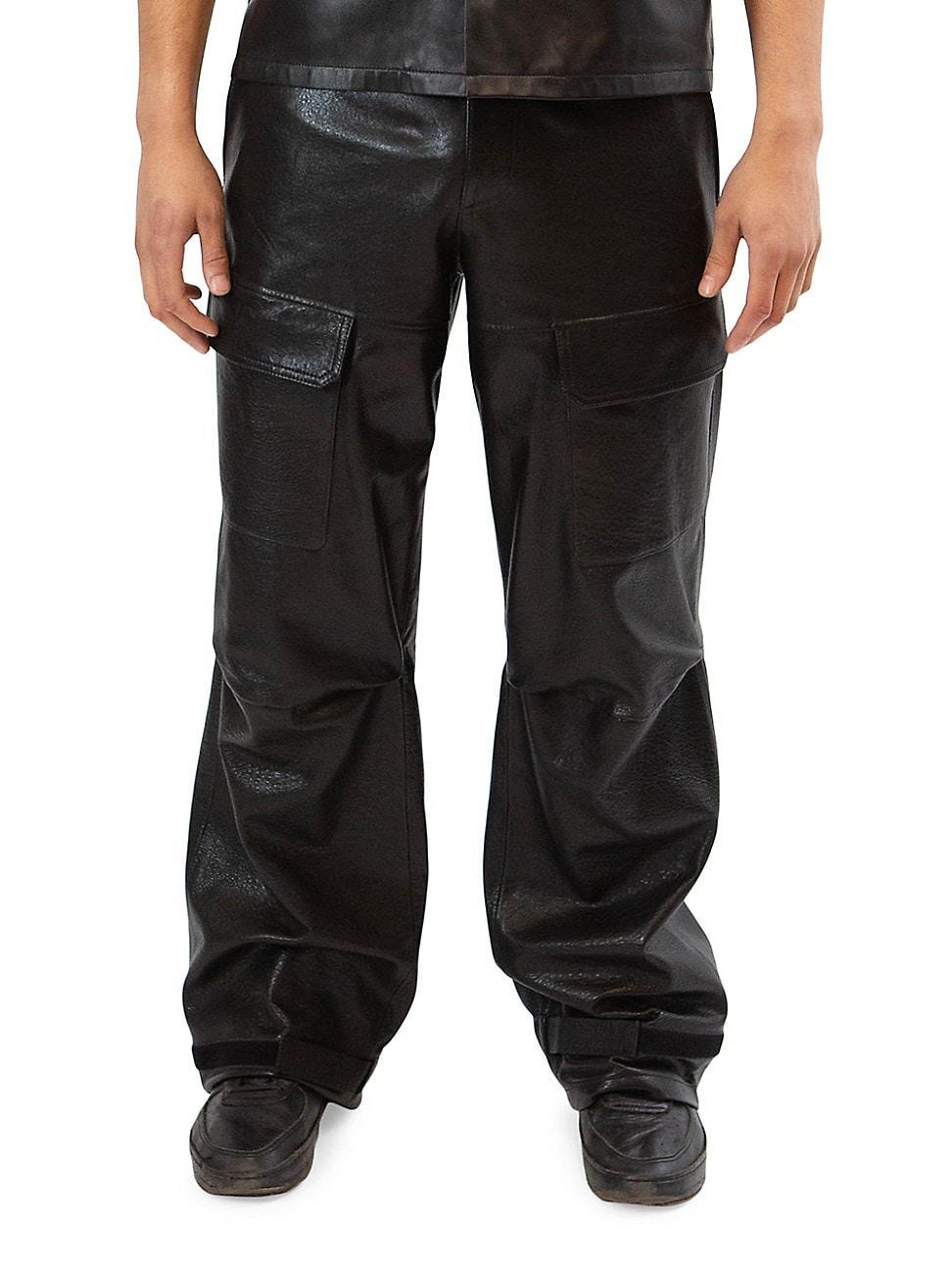 Mens Leather Wide-Leg Cargo Pants Product Image