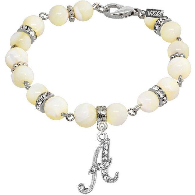 1928 Silver Tone Mother-of-Pearl & Simulated Crystal Initial Bracelet, Womens Product Image