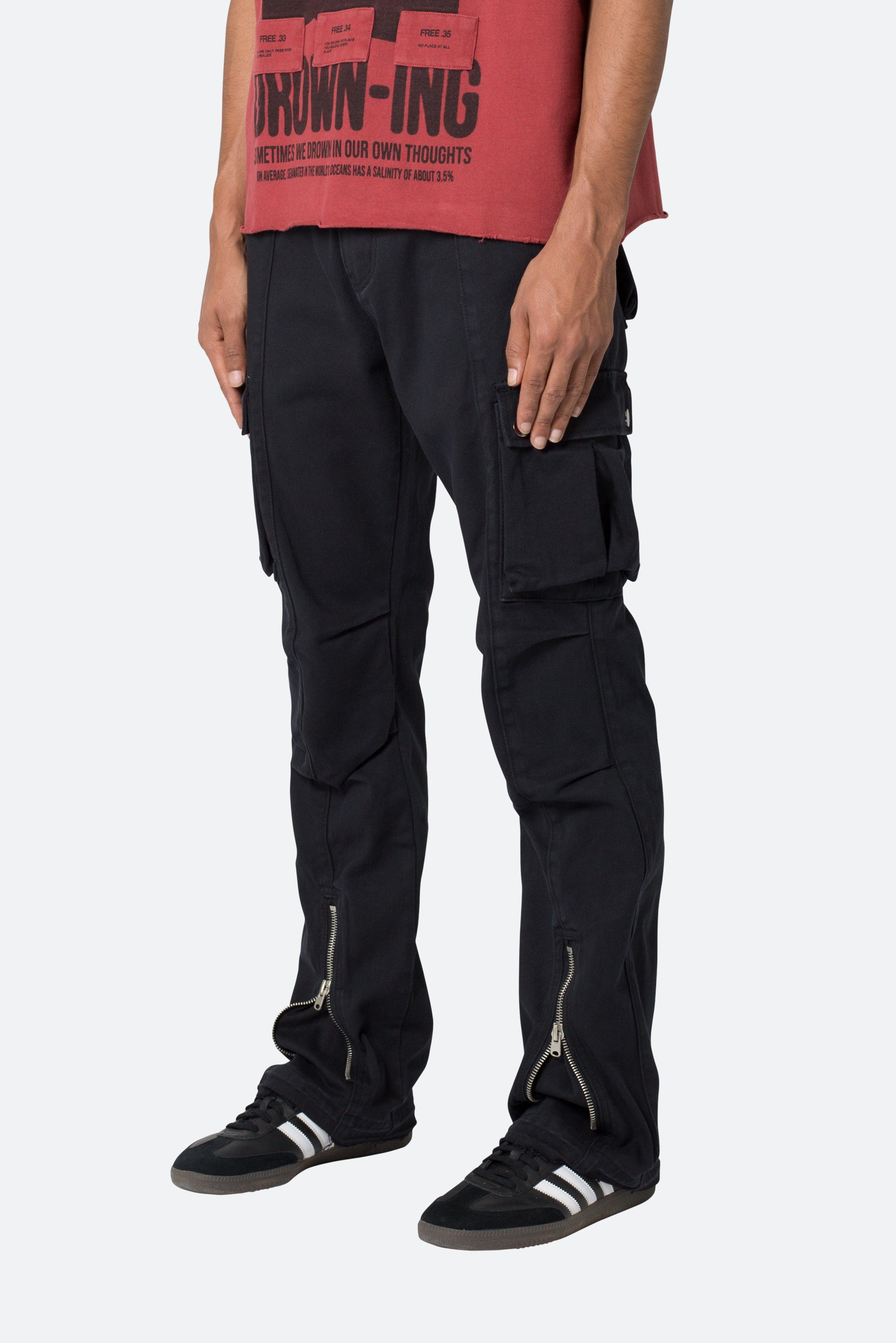 Front Zip Flare Cargo Pants - Black Product Image