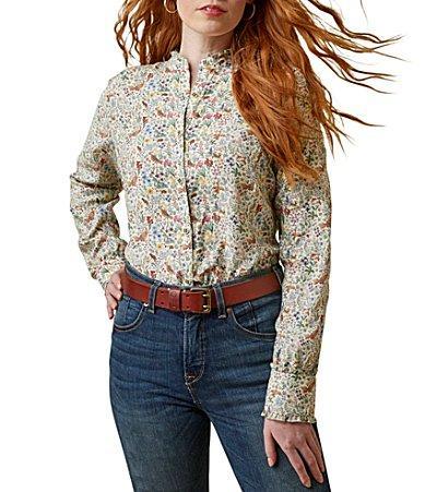 Ariat Clarion Floral Twill Long Sleeve Ruffle Trim Button Front Blouse Product Image