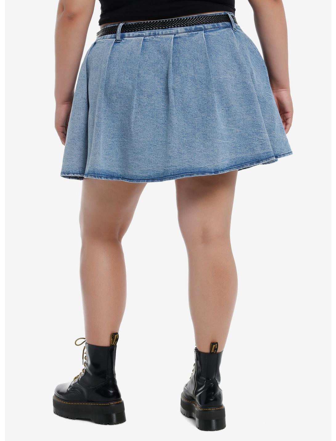 Sweet Society Light Indigo Belted Denim Skirt Product Image