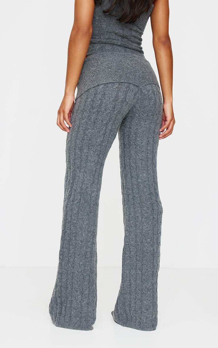 Charcoal Marl Textured Knit Foldover Wide Leg Pants Product Image