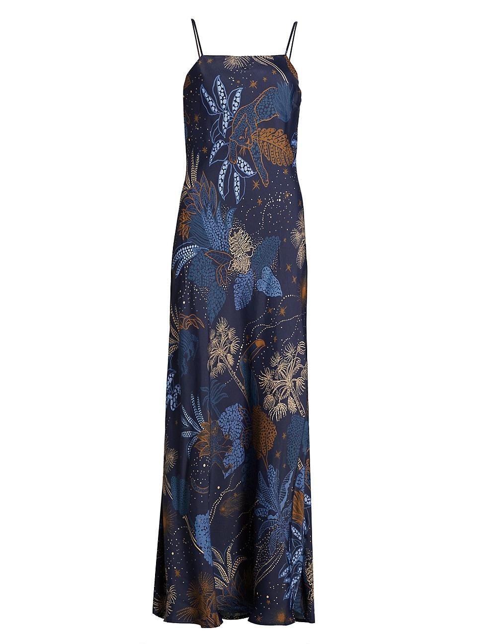 Navy Blue Night Jungle Slip Dress, NIGHT JUNGLE NAVY BLUE / S Product Image