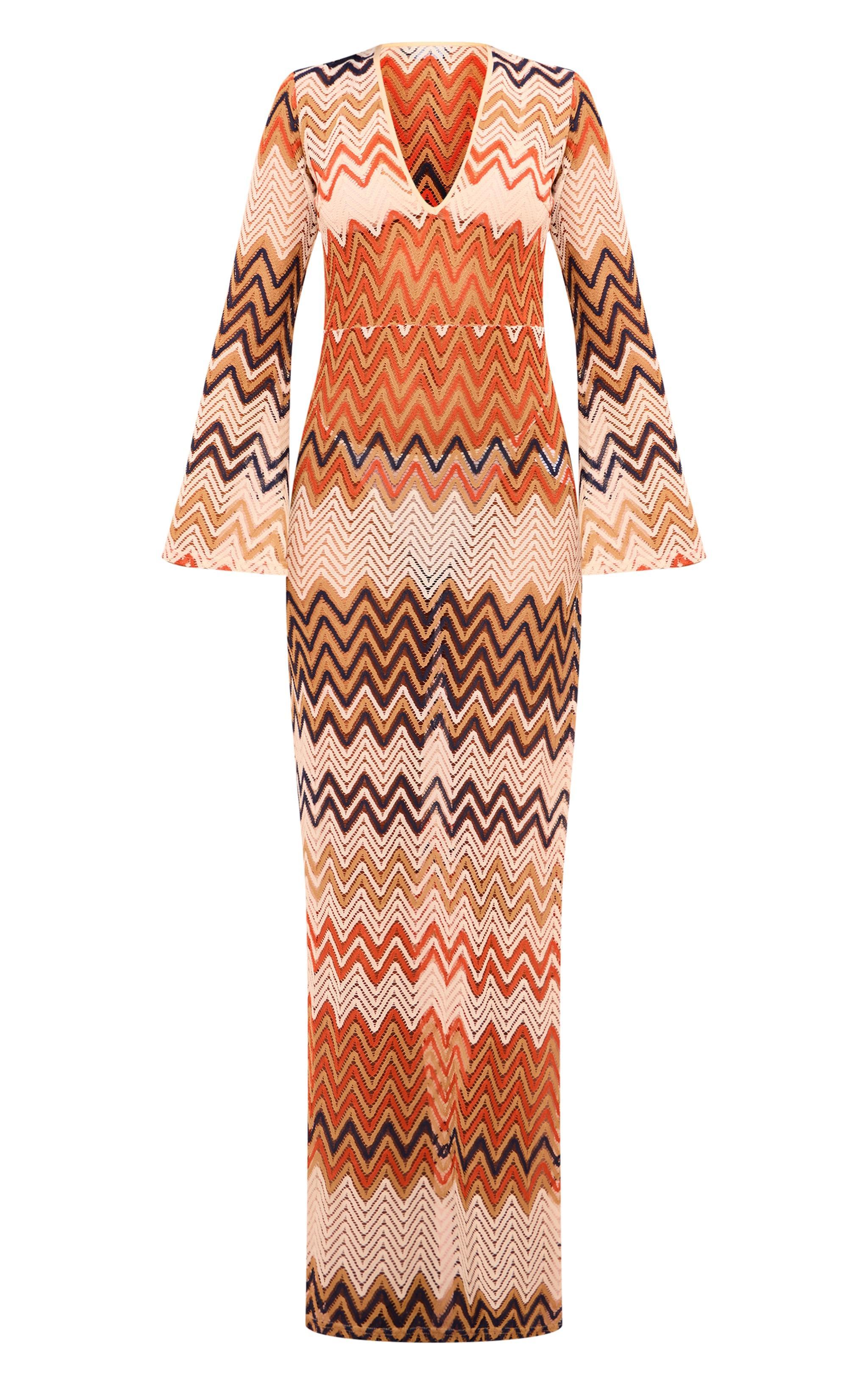 Burnt Orange Chevron Print Lace Maxi Dress Product Image