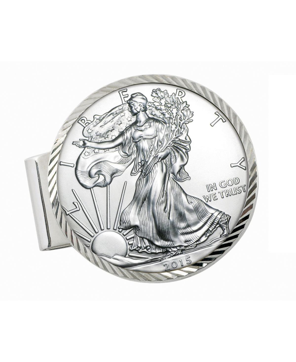 Mens American Coin Treasures Sterling Silver Diamond Cut Coin Money Clip with American Silver Eagle Dollar - Silver Product Image