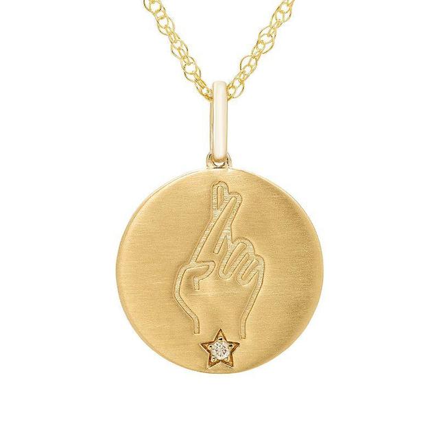 Boston Bay Diamonds 14k Gold over Silver Diamond Accent Fingers Crossed Disk Pendant Necklace, Womens Yellow Product Image