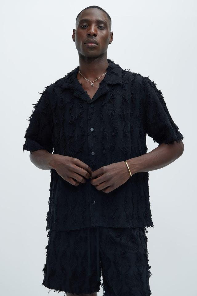 Frayed Jacquard Linen Shirt - Black Product Image