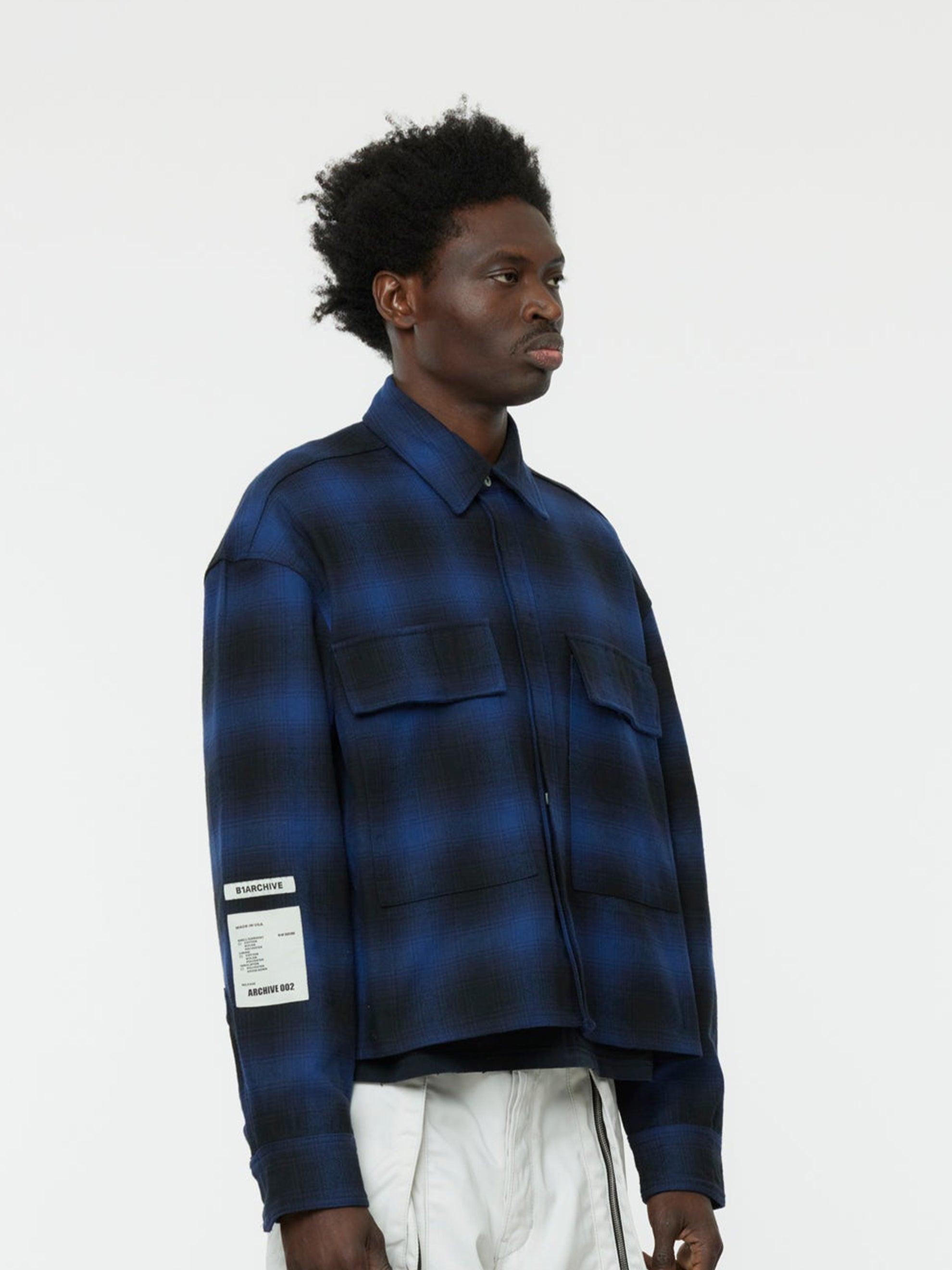 Flap Pocket Check Shirt (Navy) Product Image