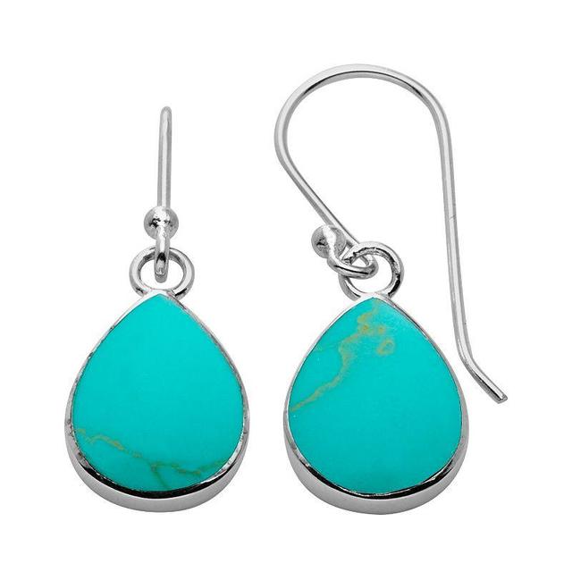 Sterling Silver Reconstituted Turquoise Teardrop Earrings, Womens, Blue Product Image