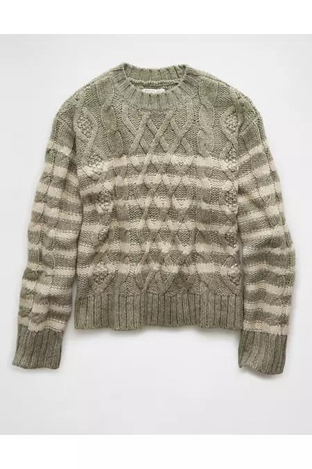 AE Striped Cable Knit Crew Neck Sweater Womens Product Image