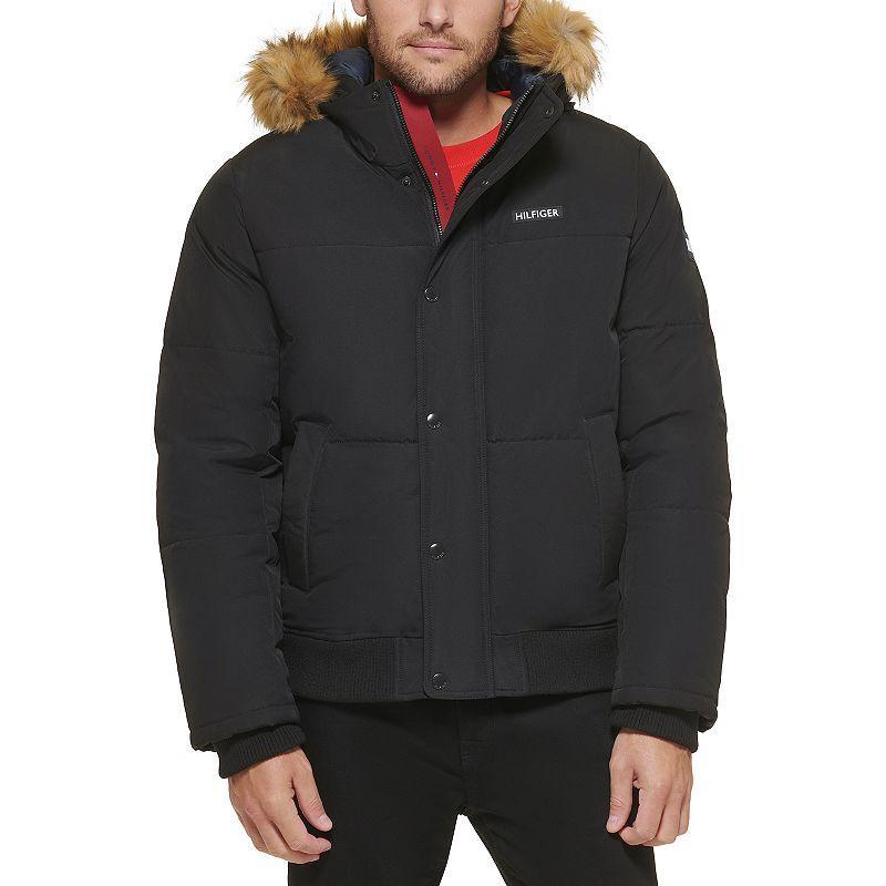 Mens Tommy Hilfiger Flex Tech Snorkel Bomber with Removable Faux Fur Trim Blue Product Image