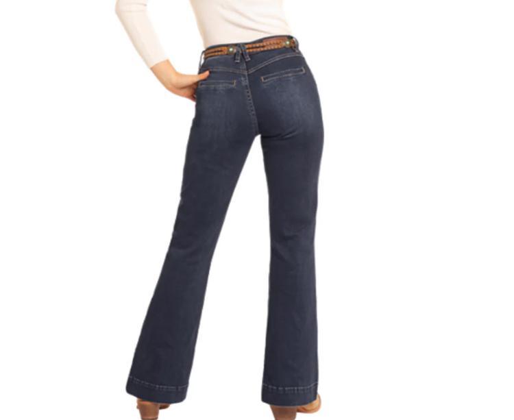 Rock & Roll Denim® Ladies' HR Dark Wash Welt Pocket Trouser Jeans Product Image