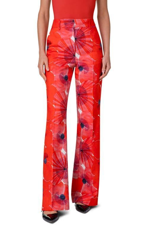 Florine Cotton Silk Poppies Print Pants Product Image