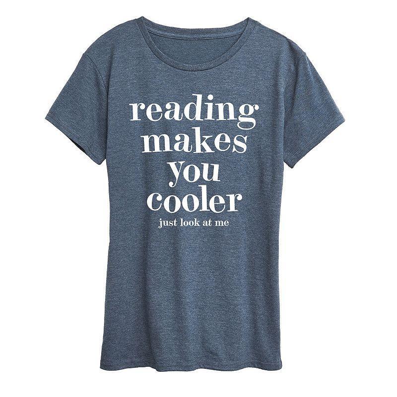 Womens Reading Makes You Cooler Graphic Tee, Girls Grey Blue Product Image