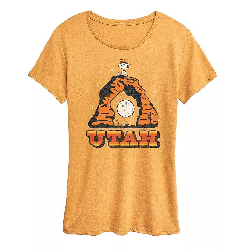 Womens Peanuts Snoopy & Woodstock Beagle Scout Utah Graphic Tee Grey Golden Meadow Product Image