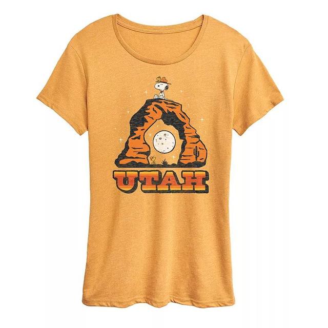 Womens Peanuts Snoopy & Woodstock Beagle Scout Utah Graphic Tee Grey Golden Meadow Product Image