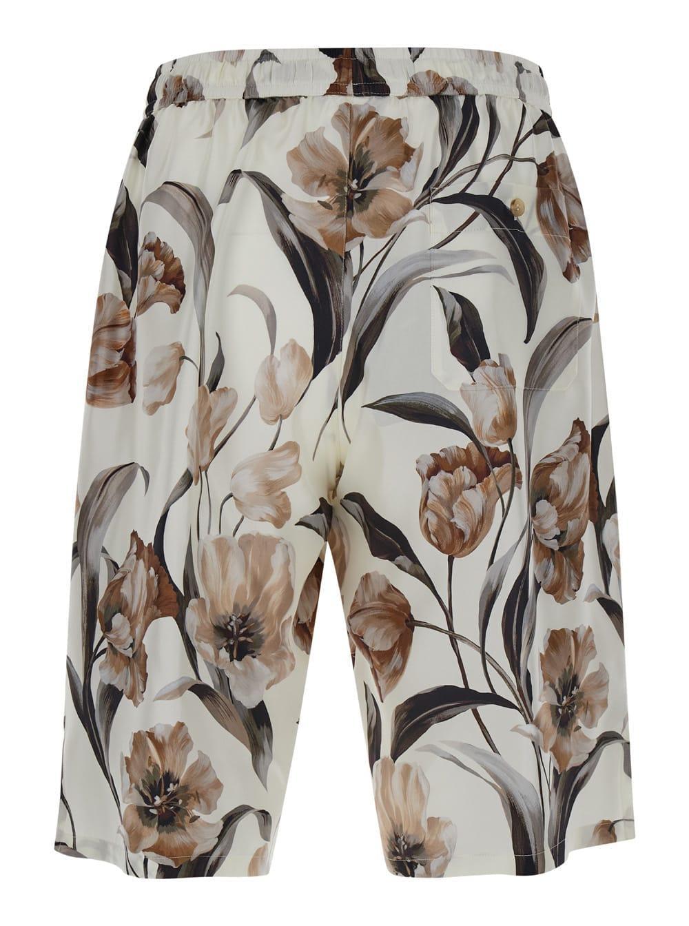 Floral-print Silk Jogging Shorts In Multicolor Product Image