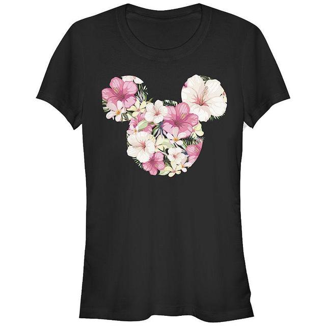 Disneys Mickey Mouse Juniors Floral Filled Head Fitted Graphic Tee, Girls Product Image