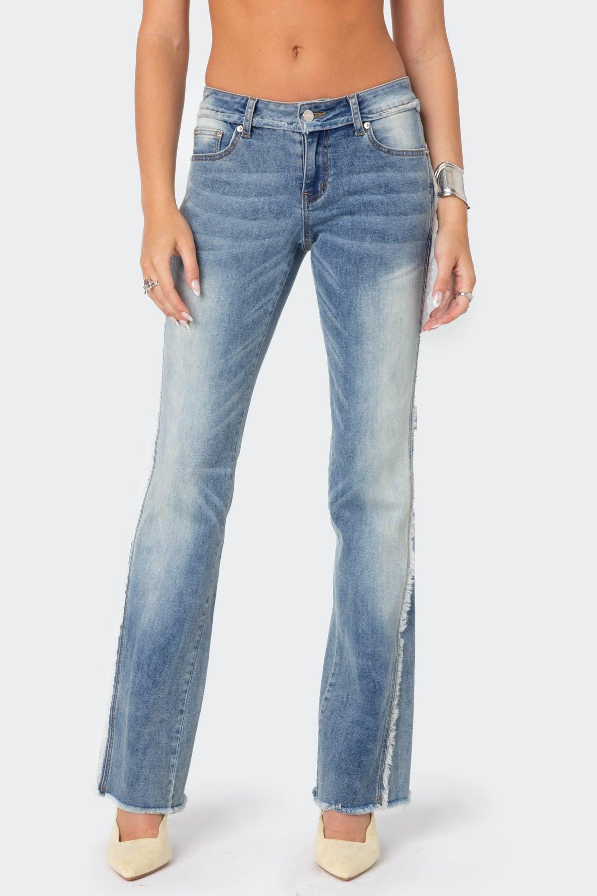 Frayed Seam Washed Flare Jeans Product Image