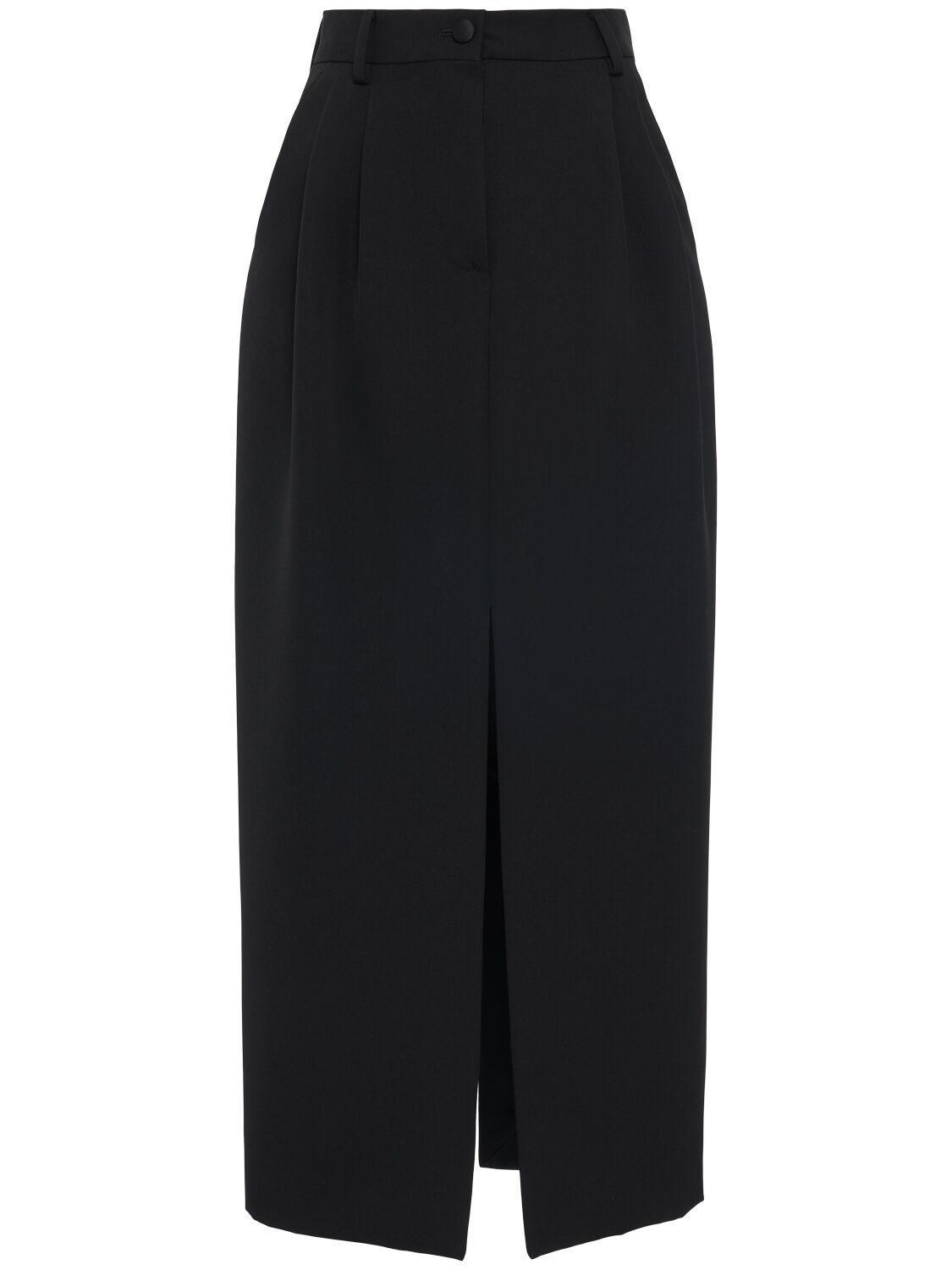 Wool Blend Gabardine Midi Skirt In Black Product Image