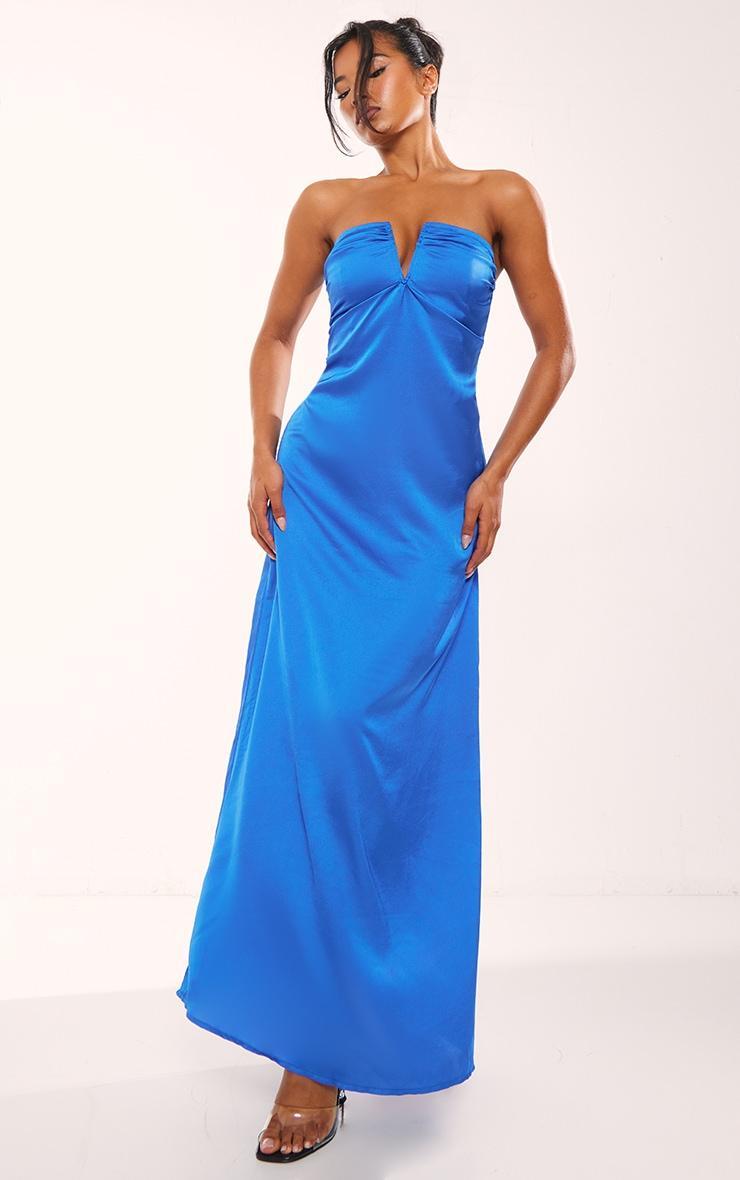  Cobalt Satin V Bar Floaty Bandeau Maxi Dress Product Image