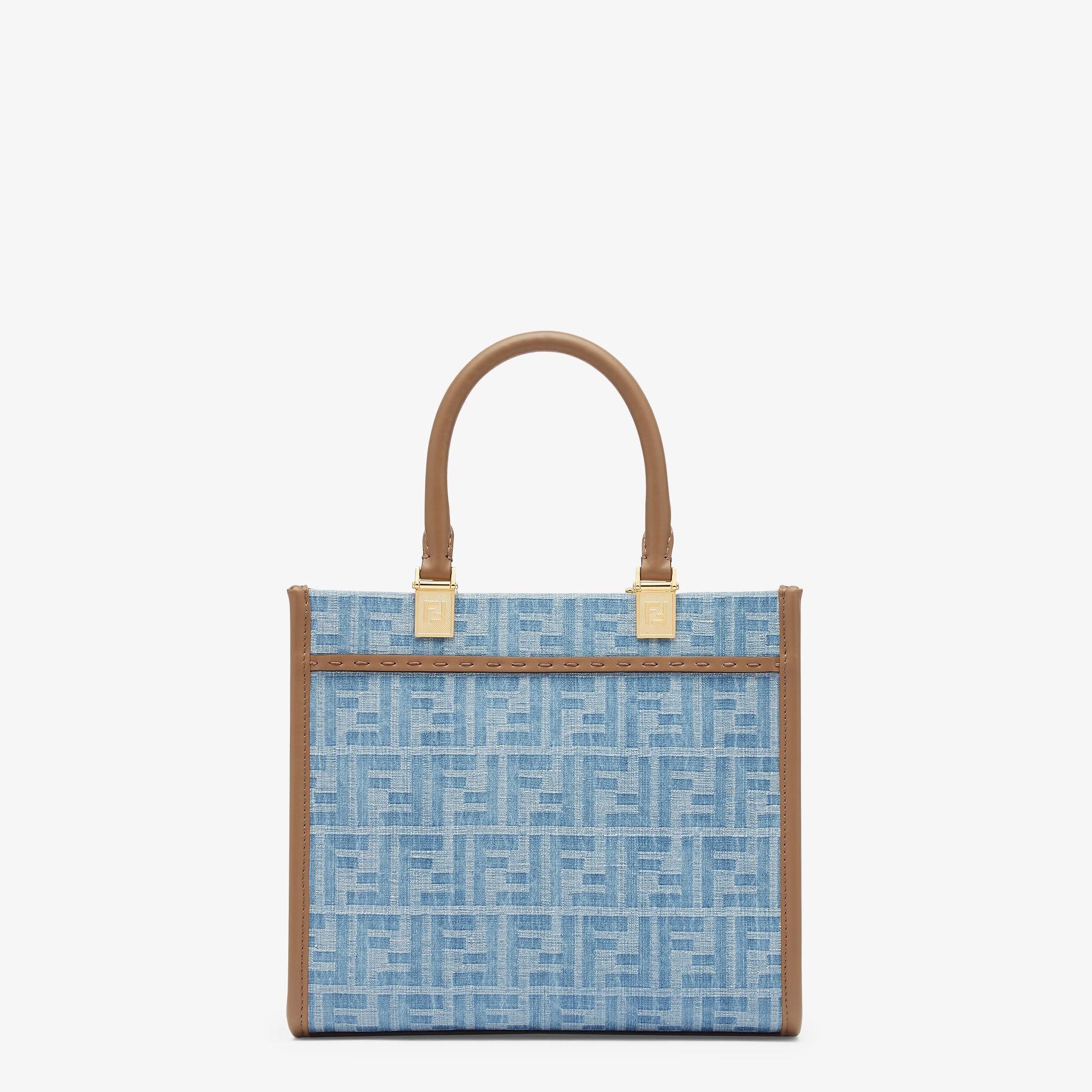 Fendi Sunshine SmallLight blue FF denim fabric shopper Product Image