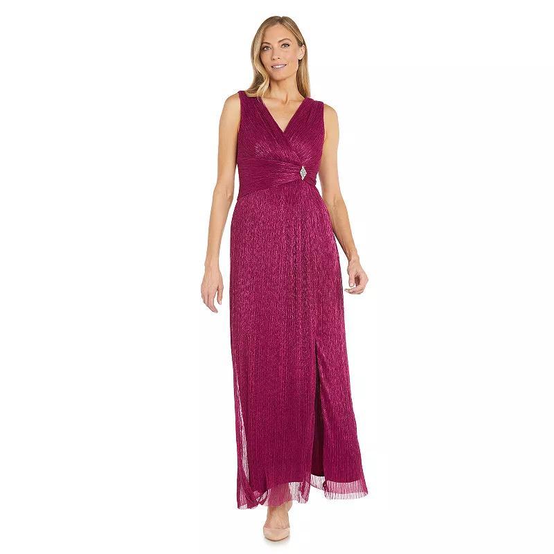 Womens R&M Richards Shimmery Crinkle Pleated V-Neck Maxi Dress Pink Product Image