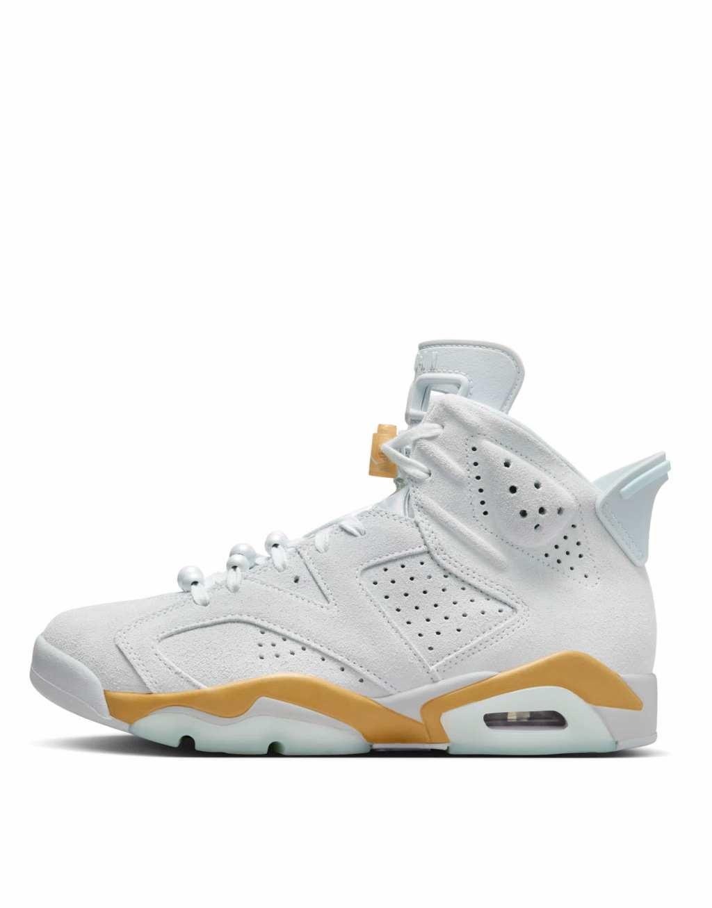 Nike Air Jordan 6 sneakers in light gray and gold Product Image