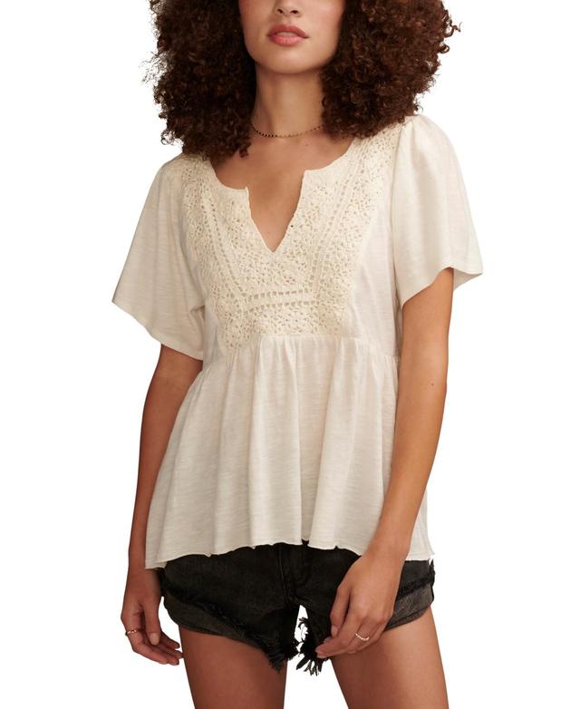 Lucky Brand Womens Crochet-Yoke Short-Sleeve Babydoll Top Product Image