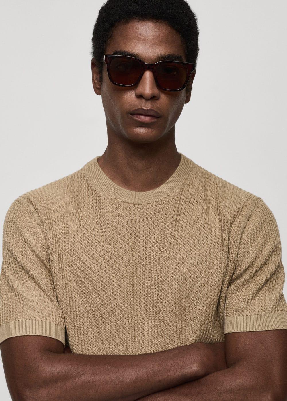 MANGO MAN - Ribbed knit t-shirt beigeMen Product Image