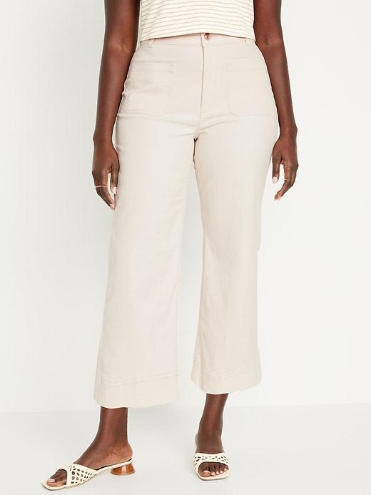 High-Waisted Crop Chino Wide-Leg Pants Product Image