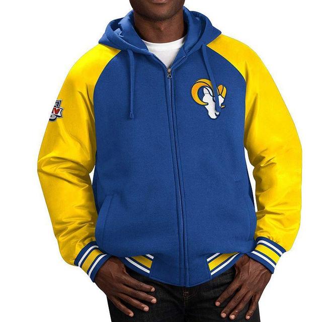 Mens G-III Sports by Carl Banks Royal Los Angeles Rams Defender Raglan Full-Zip Hoodie Varsity Jacket Product Image