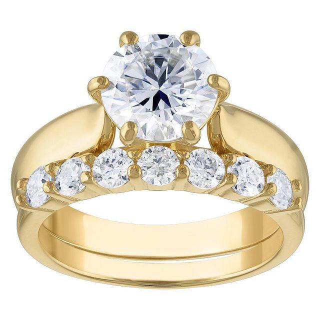 White Lotus 14k Gold Over Silver 3 1/10 Carat T.W. Lab-Created Moissanite Bridal Set Ring, Womens Yellow Product Image