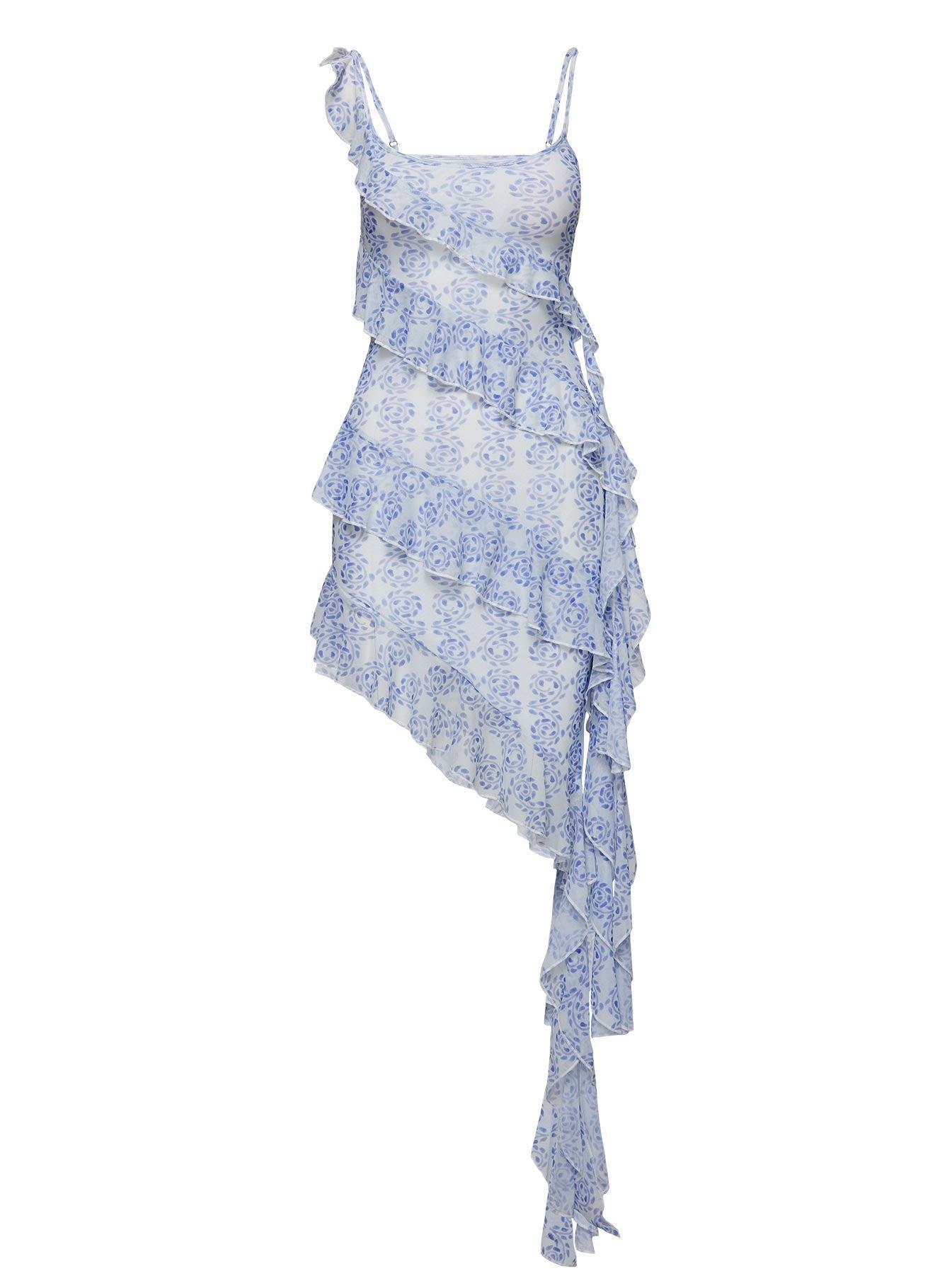 Oceanica Frill Midi Dress Blue Product Image