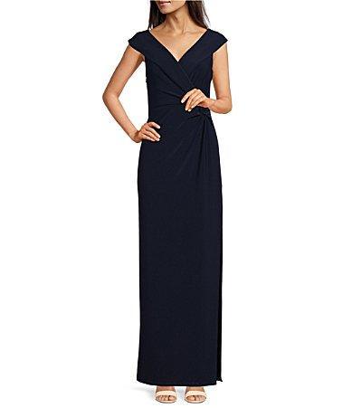 Lauren Ralph Lauren Portrait Collar Cap Sleeve Crepe Sheath Gown Product Image