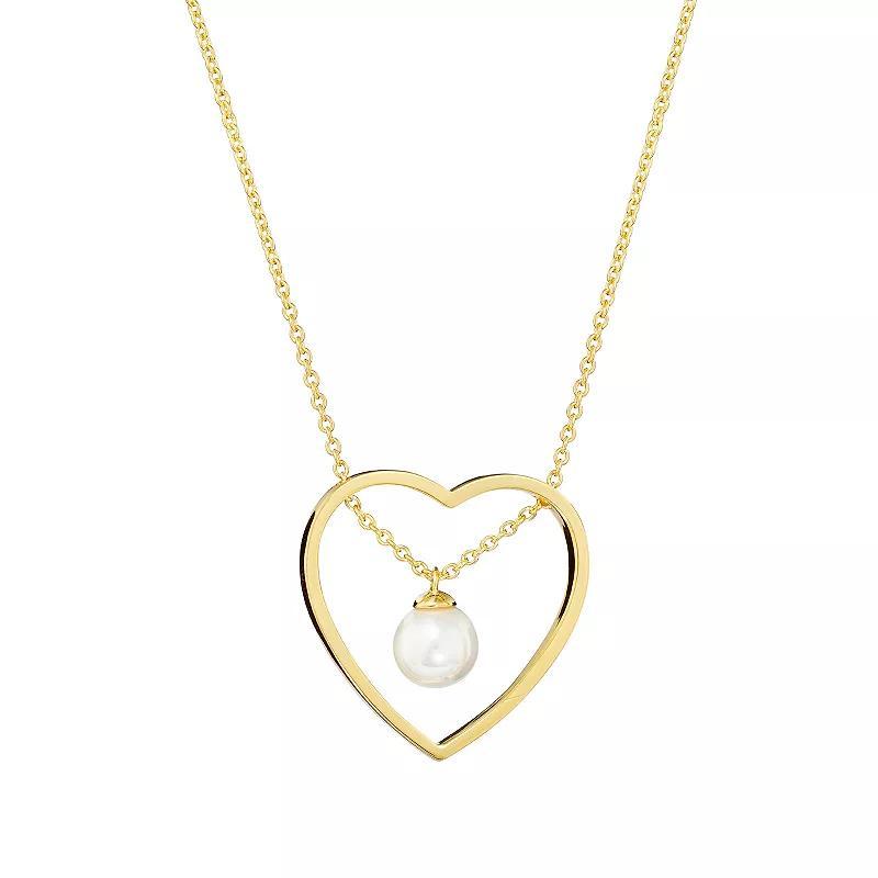 Athra NJ Inc 14k Gold Over Sterling Silver Open Heart Freshwater Cultured Pearl Necklace, Womens Gold Tone Product Image