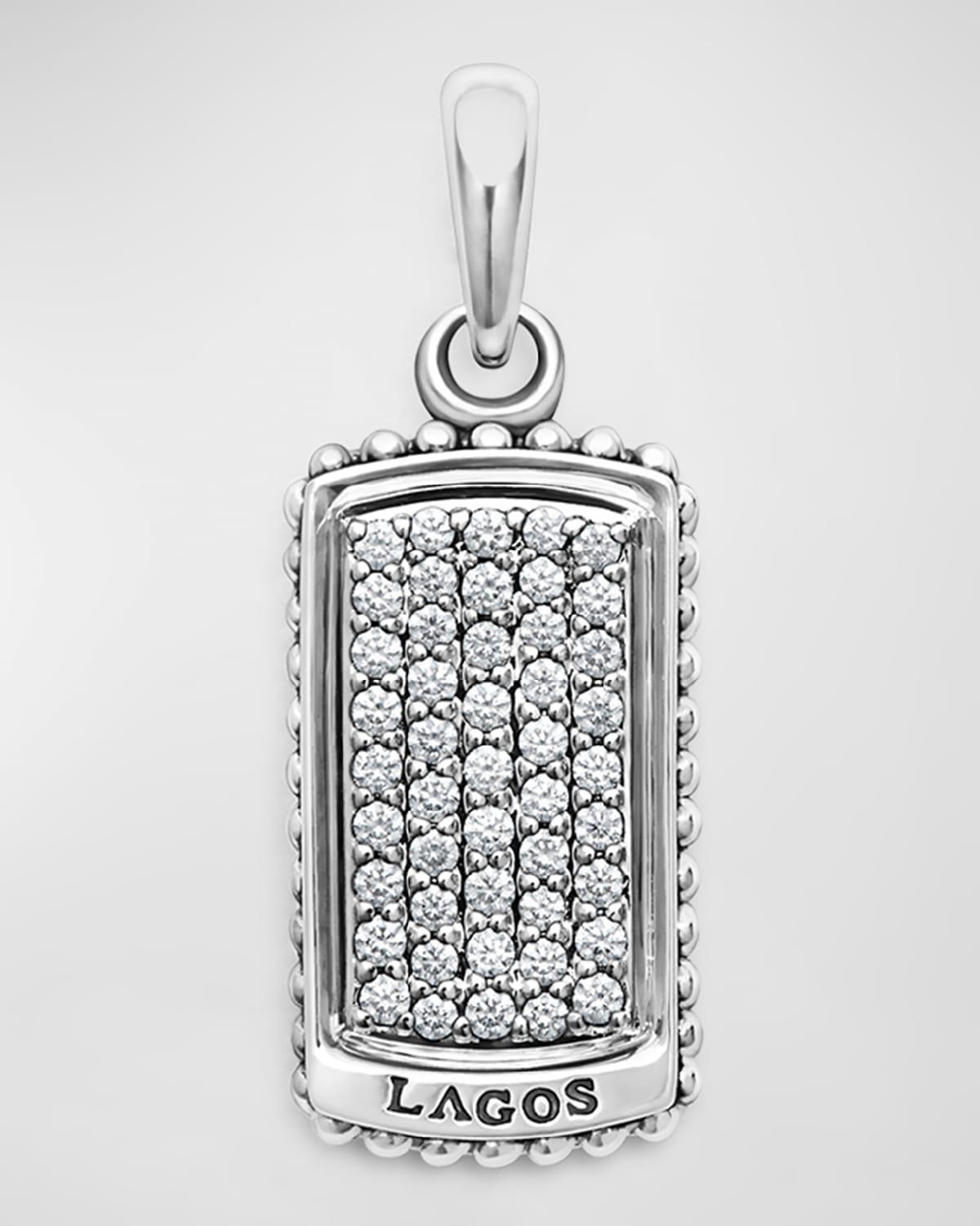 Mens Sterling Silver Anthem Diamond Pave Dog Tag Pendant, 20x11mm Product Image