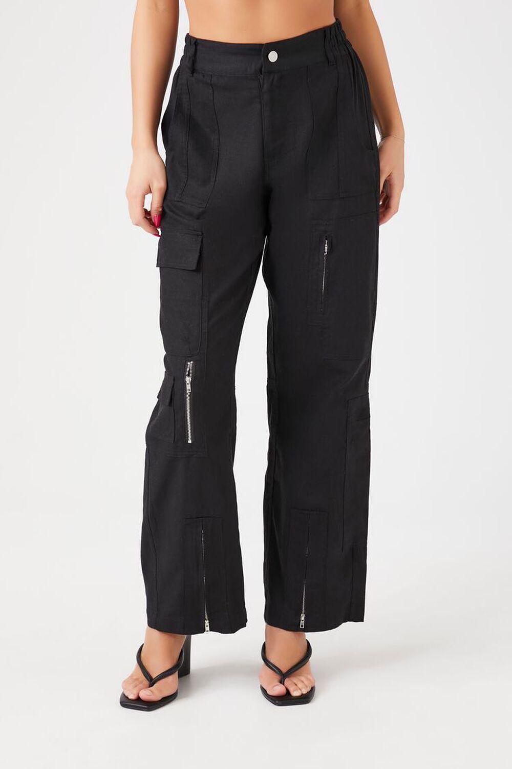 Zipper Wide-Leg Cargo Pants | Forever 21 Product Image