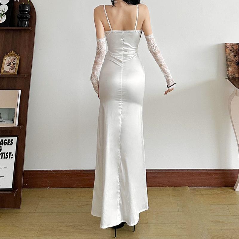 Spaghetti Strap Lace Maxi Sheath Dress Product Image