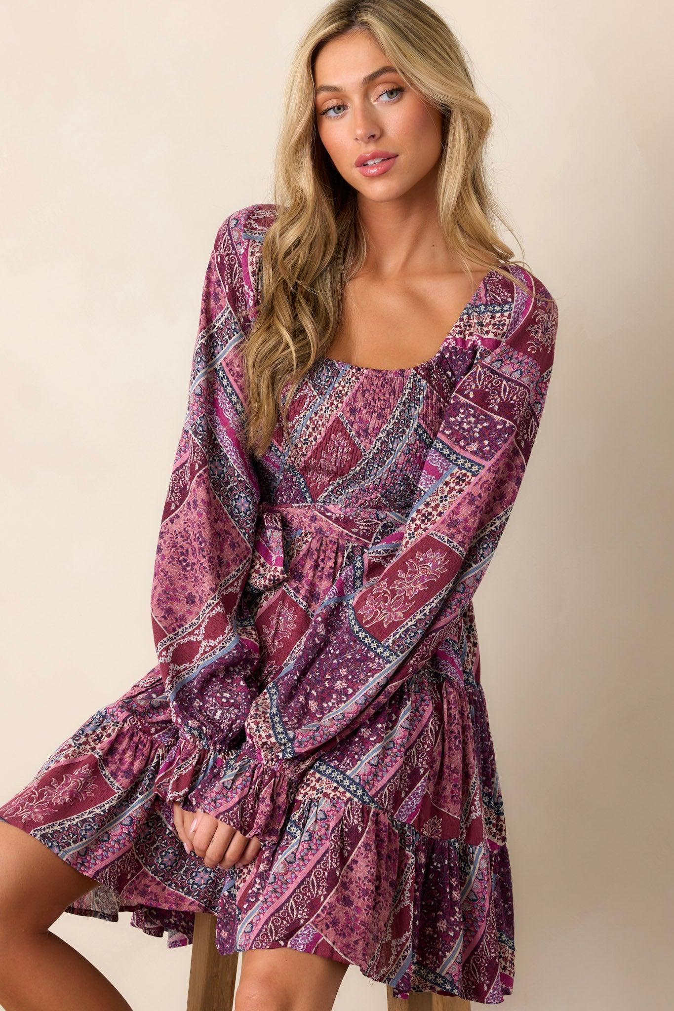 Cause A Commotion Purple Multi Print Dress Product Image