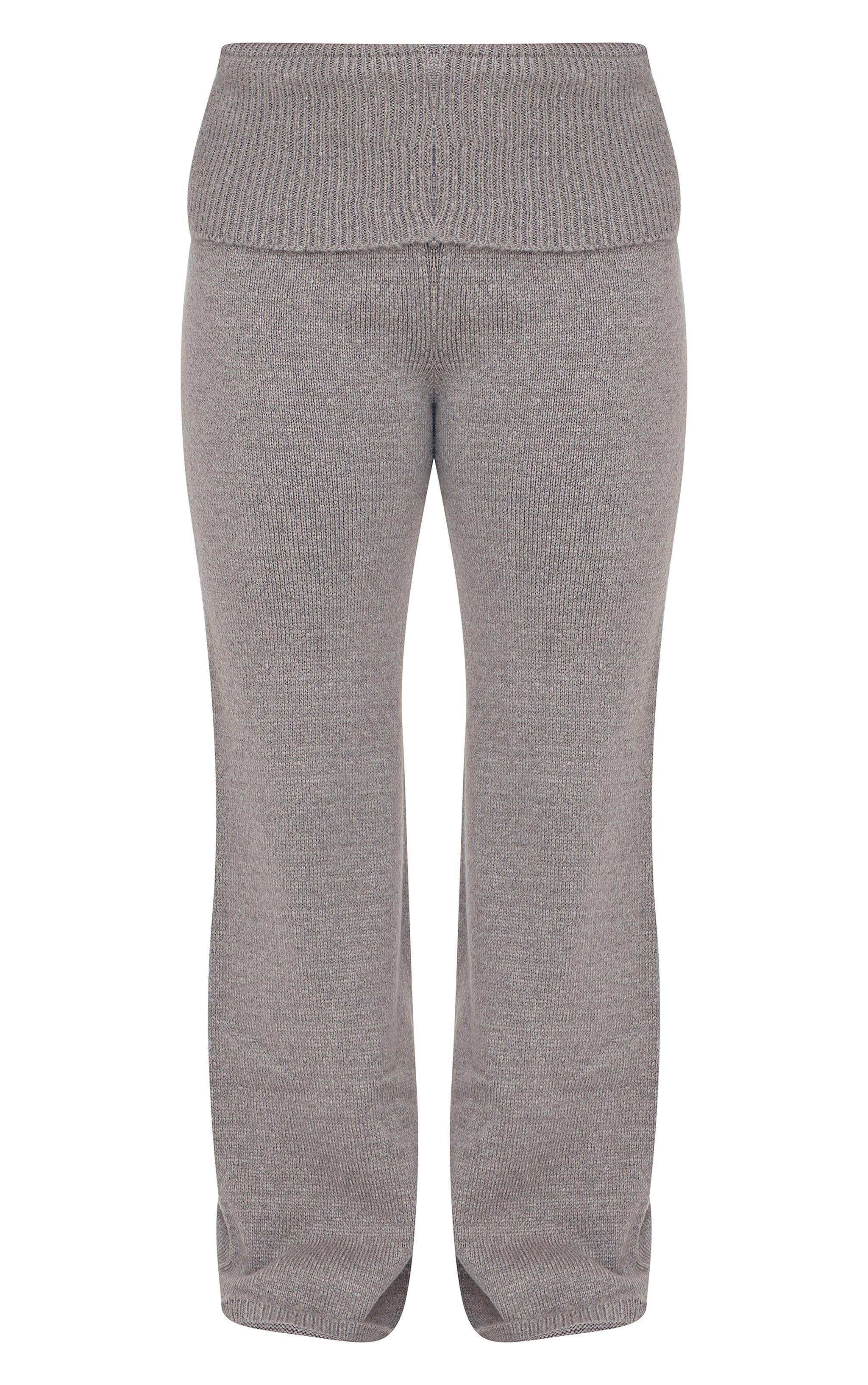 Petite Ash Grey Knitted Fold Over Flare Pants Product Image