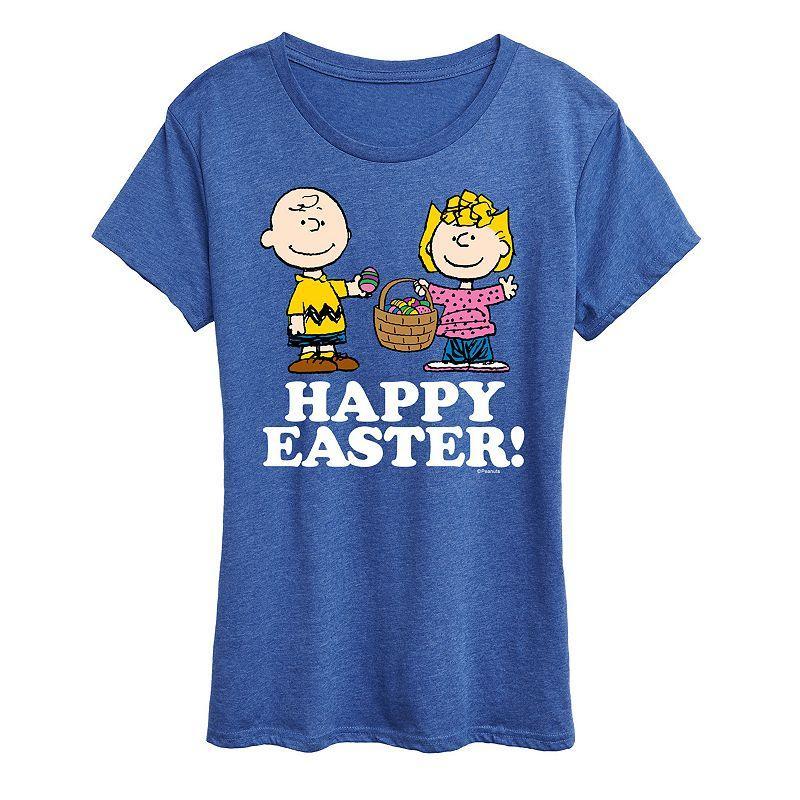 Womens Peanuts Happy Easter Graphic Tee Grey Royal Blue Product Image