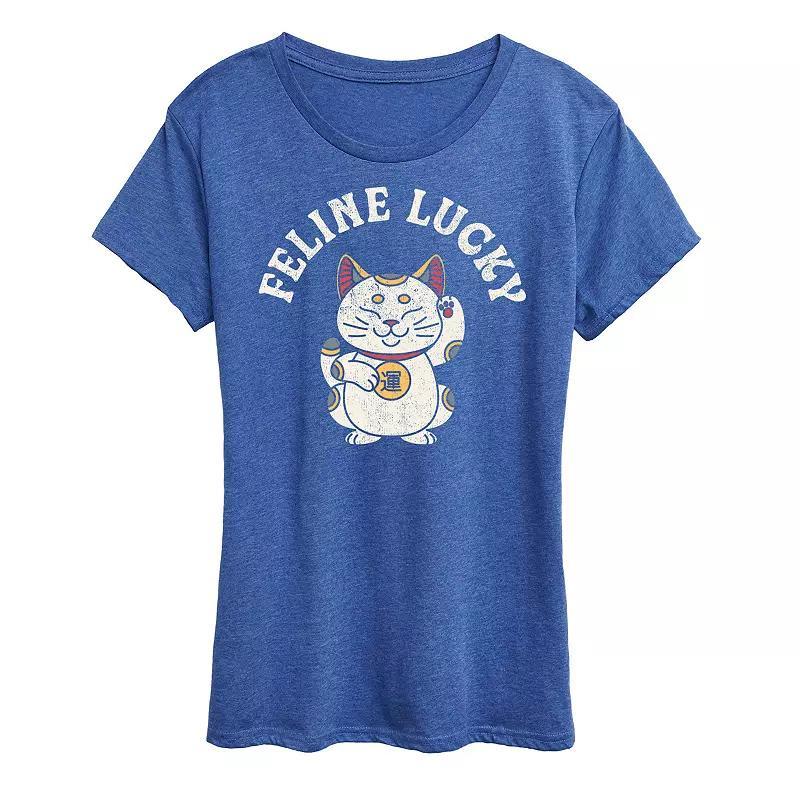 Womens Feline Lucky Tee Graphic Tee Blue Product Image