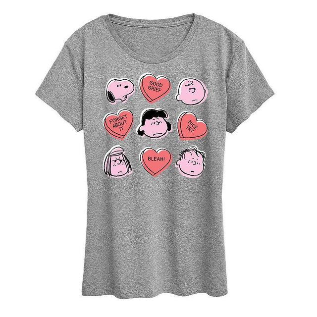 Womens Peanuts Valentines Candy Heart Grid Graphic Tee Product Image